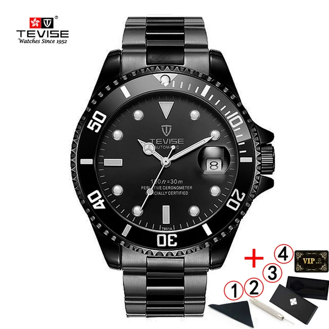 3-black-black-box Tevise Luxury Waterproof Automatic Men Mechanical Watch Auto Date Steel Business Top Brand Man Watches Water Resistant - Color: 3-black-black-box