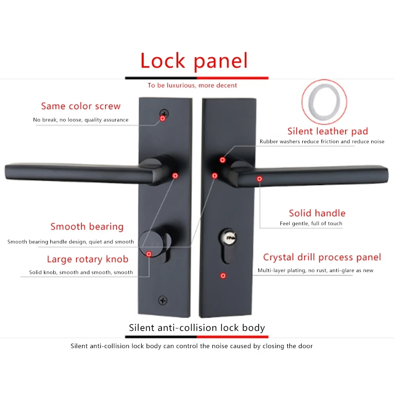 

Space Aluminum Door Locks Continental Bedroom Minimalist Interior Door Handle Lock Security Mute Door Lock Household Security Do