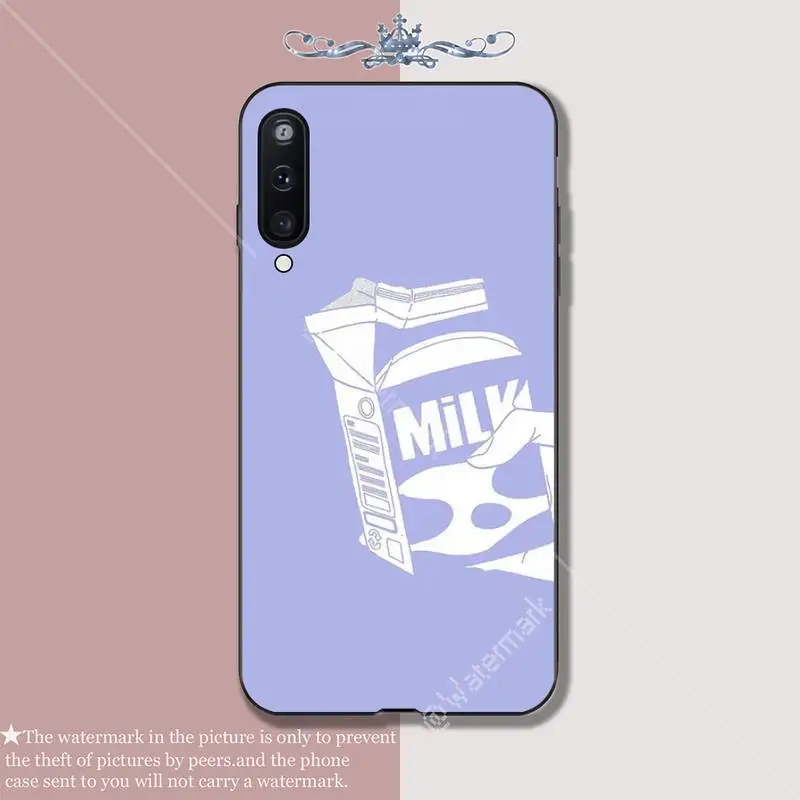 

YJYDNHBD Strawberry Milk soft TPU black case cover for Samsung galaxy A01 A10 A31 A51 A71 A91 A10S A30S m20 coque