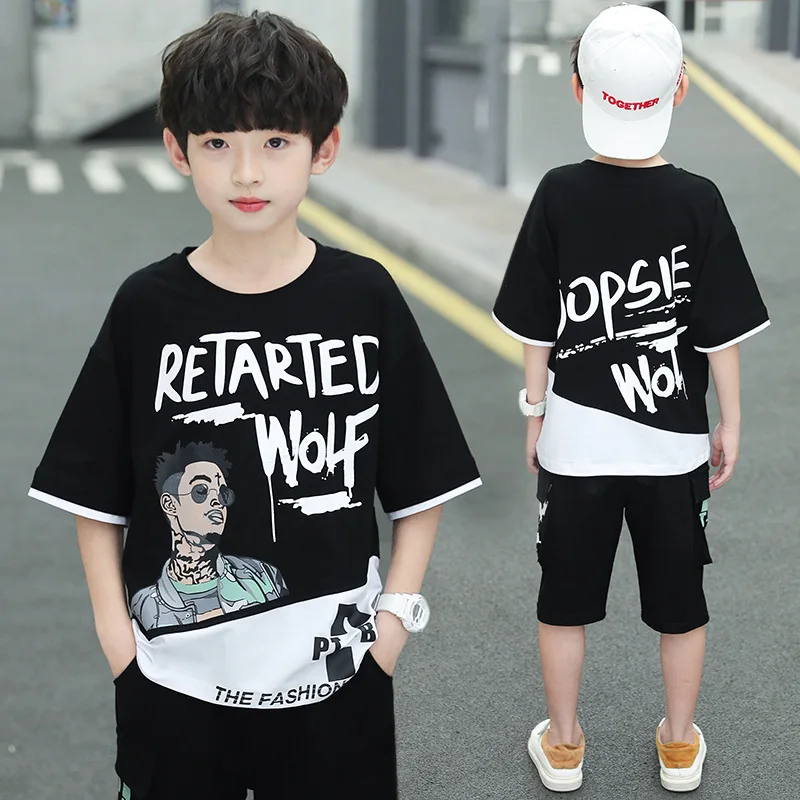 New Boys Summer Clothing Children T-shirt Short Sleeve +Pants Set 2 pieces Set Kids Baby Boys Clothes 6 7  8 9 10 11 12 Years