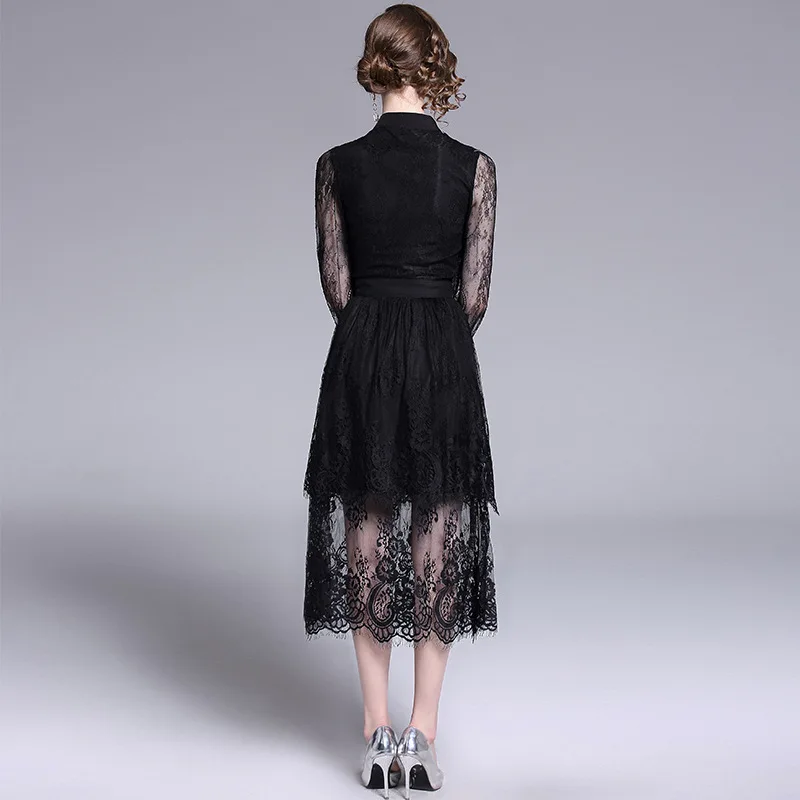 

2020 Women O-Neck Long Sleeve Lace Mesh Fit Flare Casual Fashion Noble Valuable Novel Ladies Dresses Spring Sexy Slim Dresses