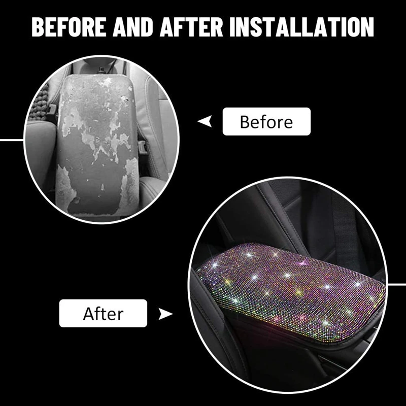 

Car Armrest Bling Cover Cute Charming Auto Center Console Crystal Rhinestone Car Arm Rest Cushion
