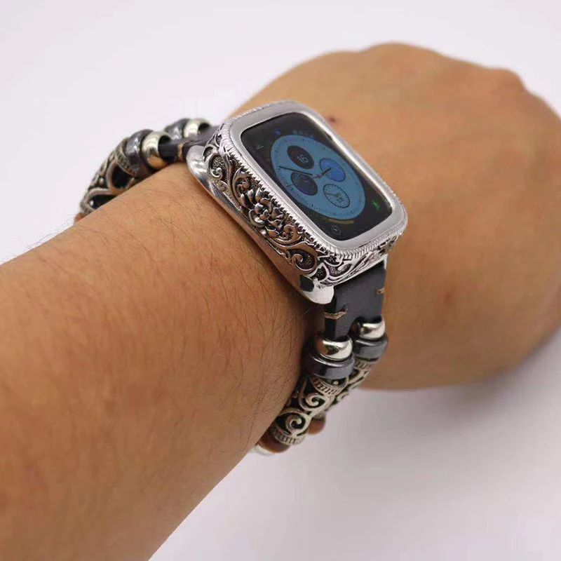 Резьбовой металлический чехол для Apple Watch SE Band Series 6 5 4 3 бампер в стиле ретро iWatch 40