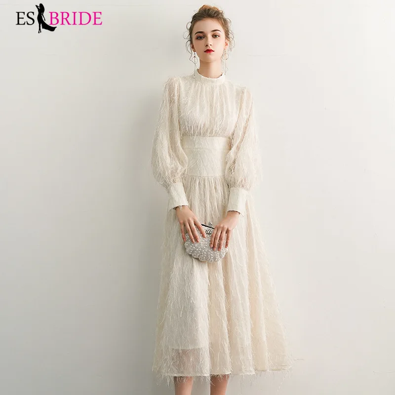 Женское длинное вечернее платье с бахромой ES2748 элегантное цвета слоновой кости