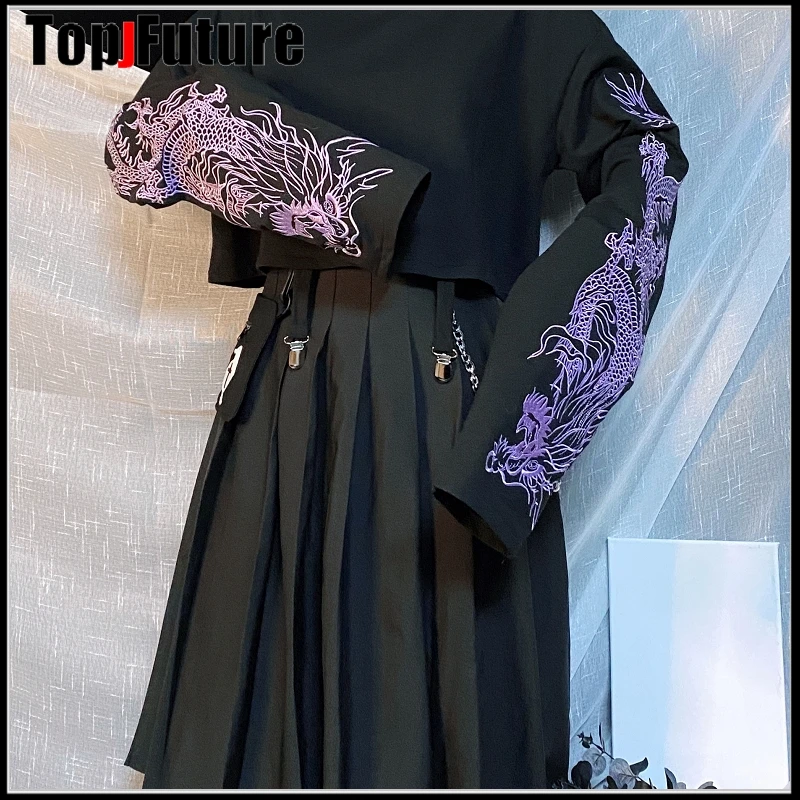 Женская футболка в стиле преппи с длинным рукавом и вышивкой виде дракона |