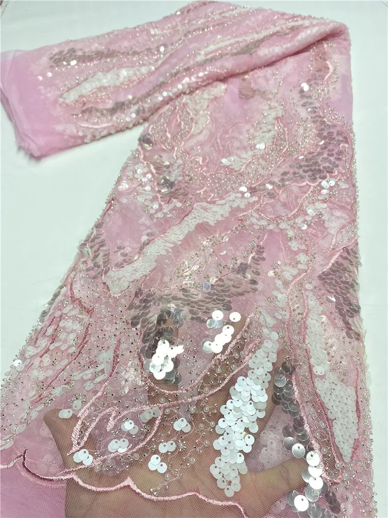 

African Sequins Lace Fabric 2020 High Quality Lace French Embroidery Tulle Lace Fabric For Nigerian Wedding Party Dress NI4309-1