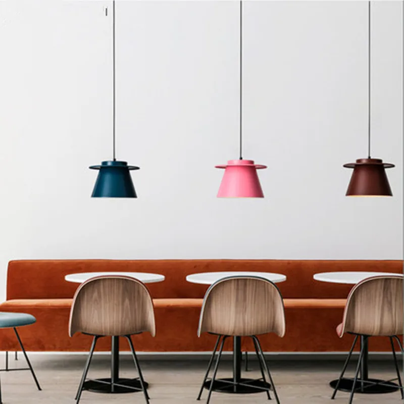 

Simple Modern Style Nordic Creative Personality Restaurant Lamp Macaron Table Dining Room Small Chandelier LED Bulbs Metal Iron