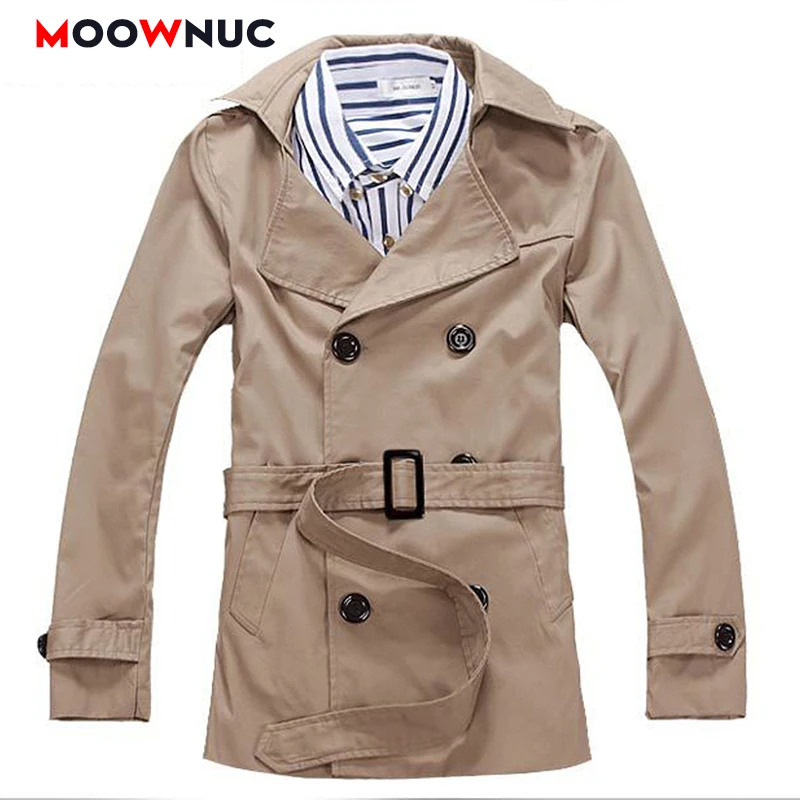 

Тренчкот мужской двубортный, Модная приталенная однотонная ветровка в Европейском стиле, мужское пальто, MOOWNUC