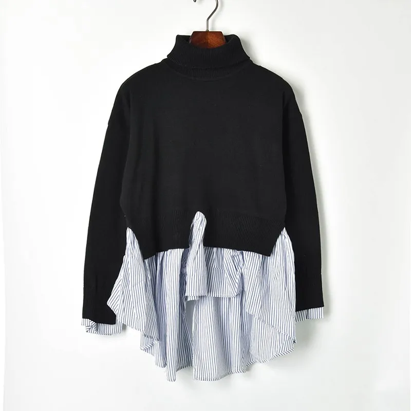 Женский трикотажный свитер с оборками Fuax черная рубашка в полоску высоким
