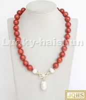 natural 18 14mm red sponge coral white reborn keshi pearl pendant necklace c242 jewelry necklaces