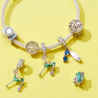 bamoer 2021 summer holiday happy hour 925 sterling silver green enamel cactus and lemon beads charm for original silver bracelet