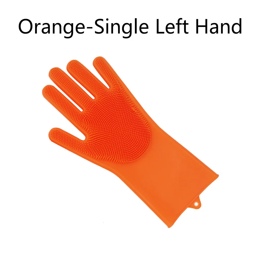 Orange-Left Hand Одна силиконовая щетка для мытья посуды, перчатки для мытья автомобиля, перчатки для мытья посуды, кухонные аксессуары - Цвет: Orange-Left Hand