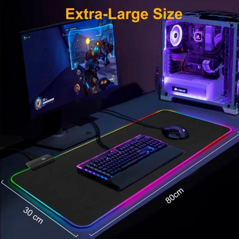 

Mousepad Gamer Borda Led Rgb Iluminado 7 Cores 80x30 Grande