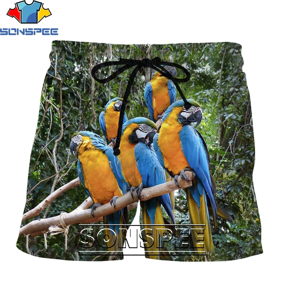 

SONSP Bird Parrot Colorful Graphic Mens Shorts 3D Printed Harajuku Summer Fashion Casual Pants Beach Streetwear Board Shorts