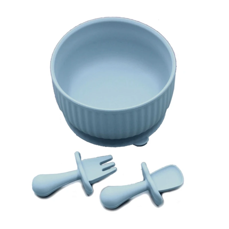 

Silicone Baby Tableware with Suction Cup Toddler Plate Feeding Bowl Fork Spoon DXAD