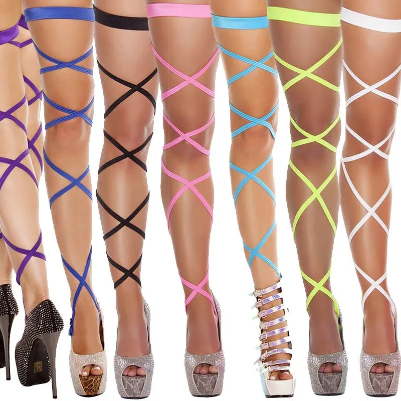 

Sexy Hot Women Glitter High Thigh Stockings Cross Bandage Leg Wrap Erotic Costume Exotic Crystal Shiny Pole Dance Party Hosiery