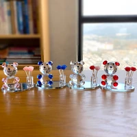 crystal bear with flower crafts paperweight glass animal figurines beautiful ornament handmade small miniature home table decor