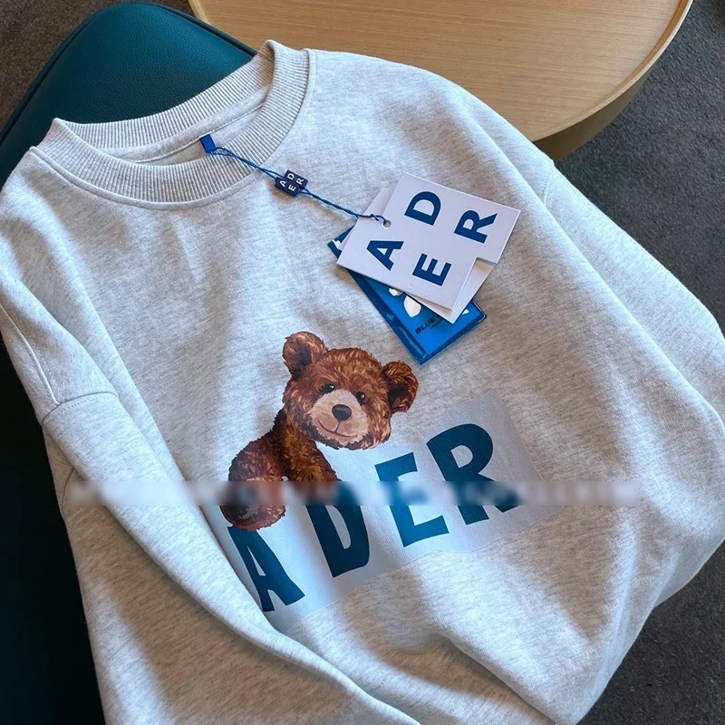 

Cartoon Bear Printing Hat-Free Sweater Women's round Neck Korean Style Student Harajuku Hong Kong Style Oversize Long Sleeve