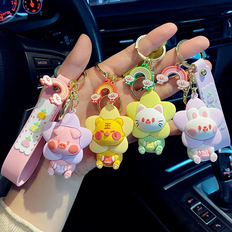 

Cartoon Cute Flower Tiger Keychain Trend Fashion Animal Epoxy Pig Bunny Doll Car Keyring Pendant Bag Small Ornament Accessories