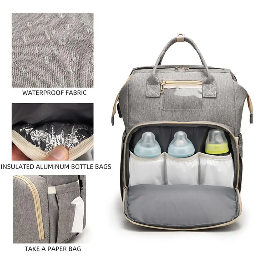 

Baby Bed Mommy Folding Crib with Sunshade Stylish Folding Crib Nappy Bags USB Large Capacity Backpack Diaper Bag