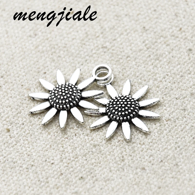 18pcs Antique Silver Tone Sunflower Charms Alloy Metal Flower Pendants For DIY Jewelry Accessories Making 23*19mm | Украшения и