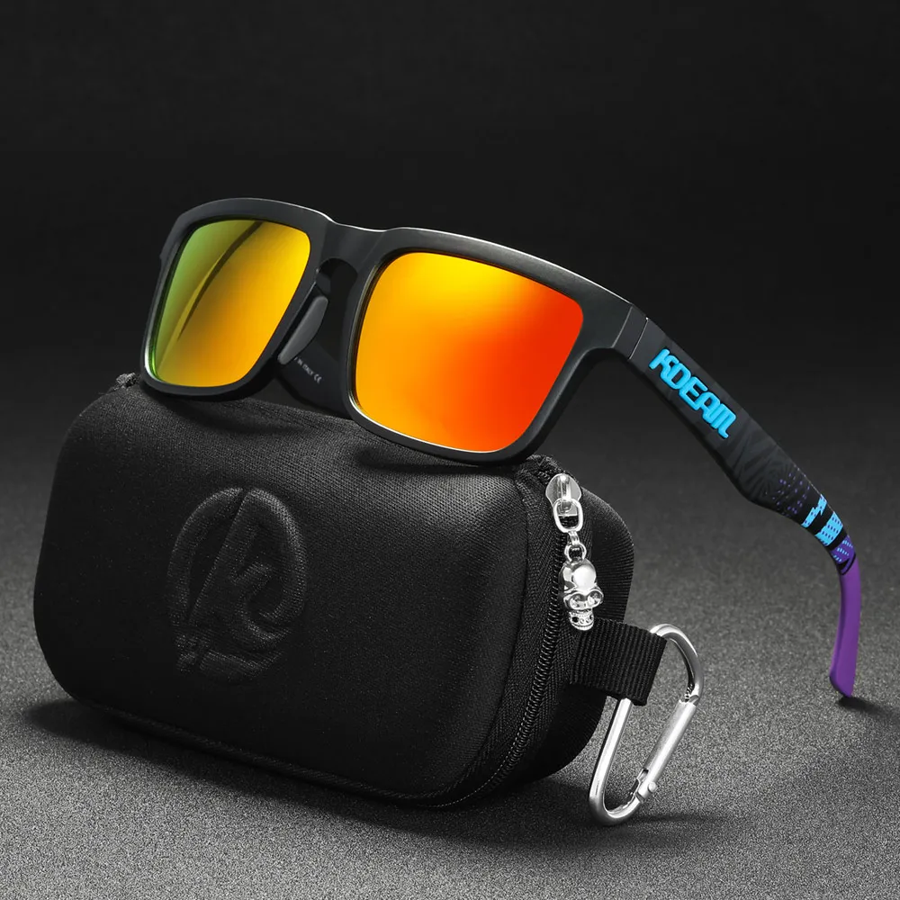 

New KDEAM Brand Men Square Sunglasses Polarized Sports Sun Glasses For Women Reflective Coating Mirrored UV400 Protection Lens