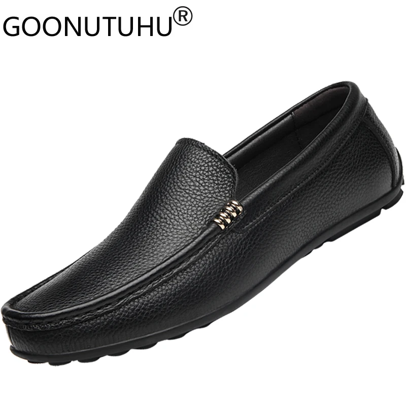 

2021 Style Fashion Men's Shoes Casual Genuine leather Loafers Male Classic White Or Black Slip On Shoe Man Driving Shoes For Men