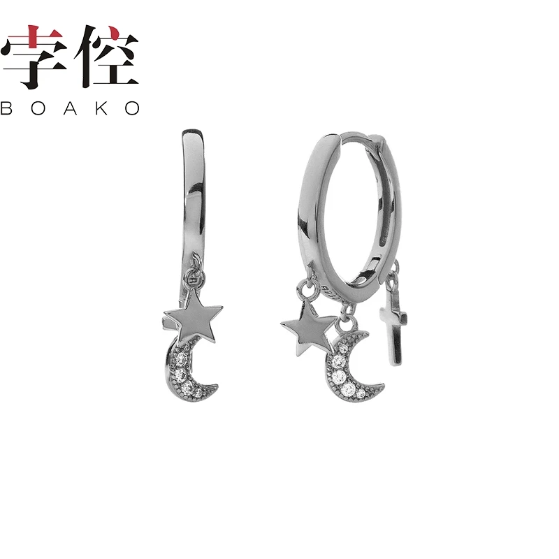 Женские серьги из серебра 100% пробы с крестом звездой Луной | Украшения и