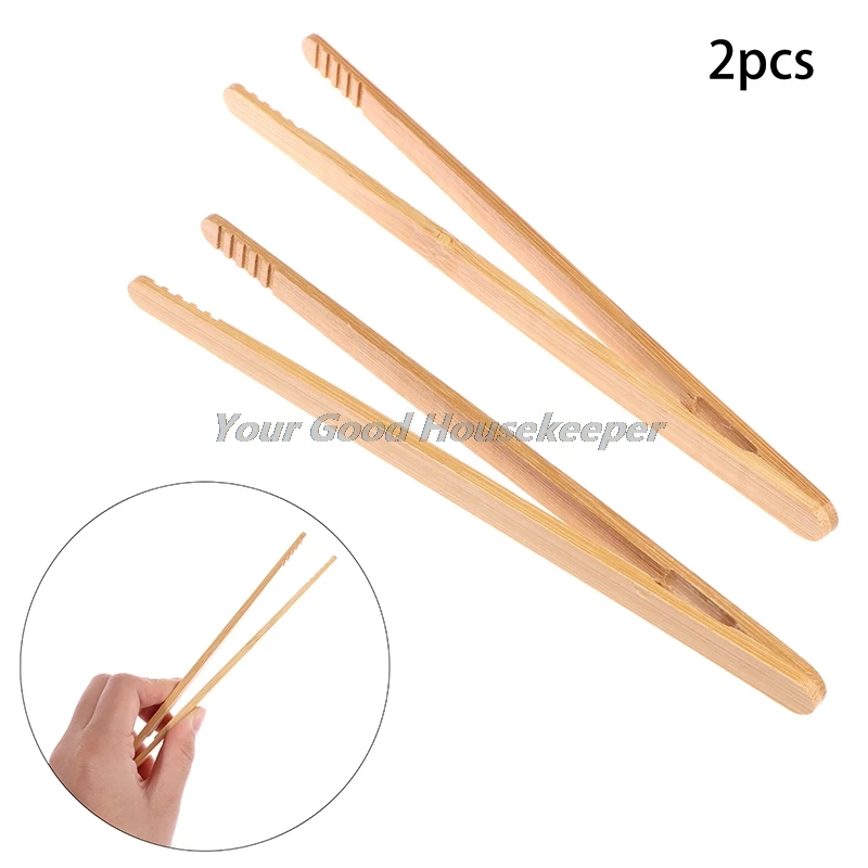 

2Pcs Bamboo Tongs Wood Food Toast Salad Tongs Tong Clip for Cooking Baking BBQ