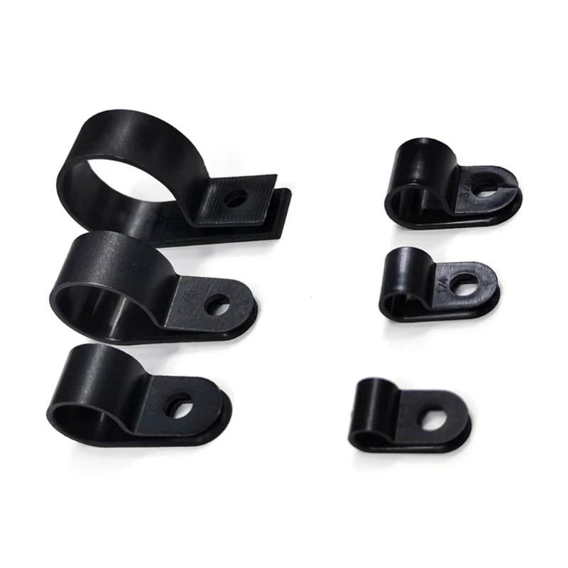 

200pcs nylon plastic P fastener clip black plastic P clip R type cable management card black cable hose P fixing clip X37B