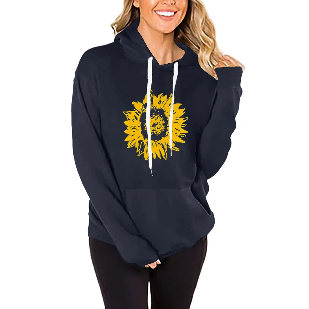 

Kani clothing 2020 popular women's sweater sunflower pattern printed hooded long sleeve sweater