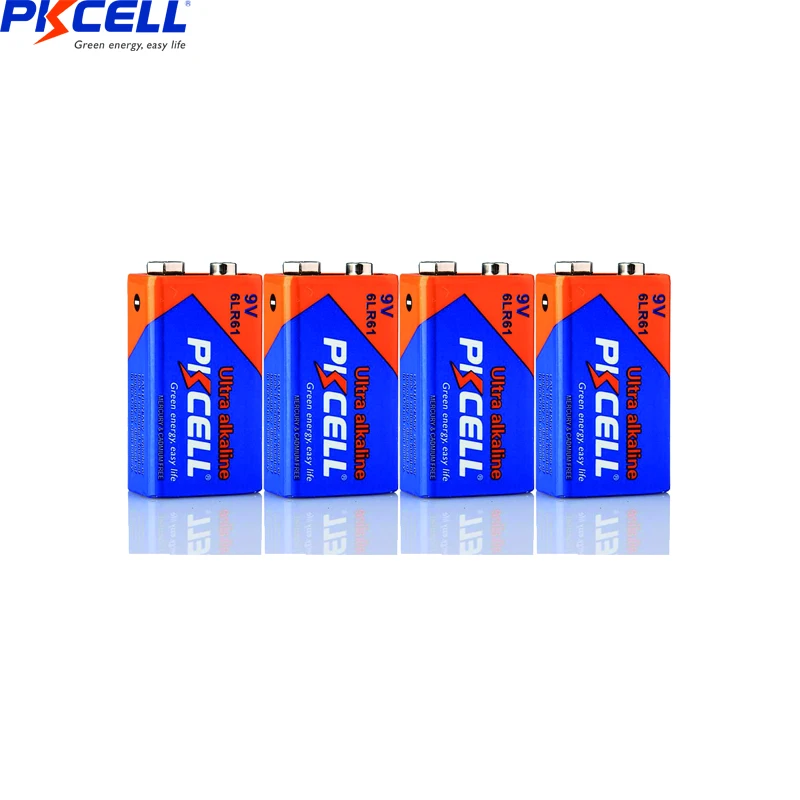 4PC PKCELL Alkaline 9V 6LR61 6AM6 1604A MN1604 522 Battery Dry Primary Batteries For Gas Stoves Water Heater Microphone