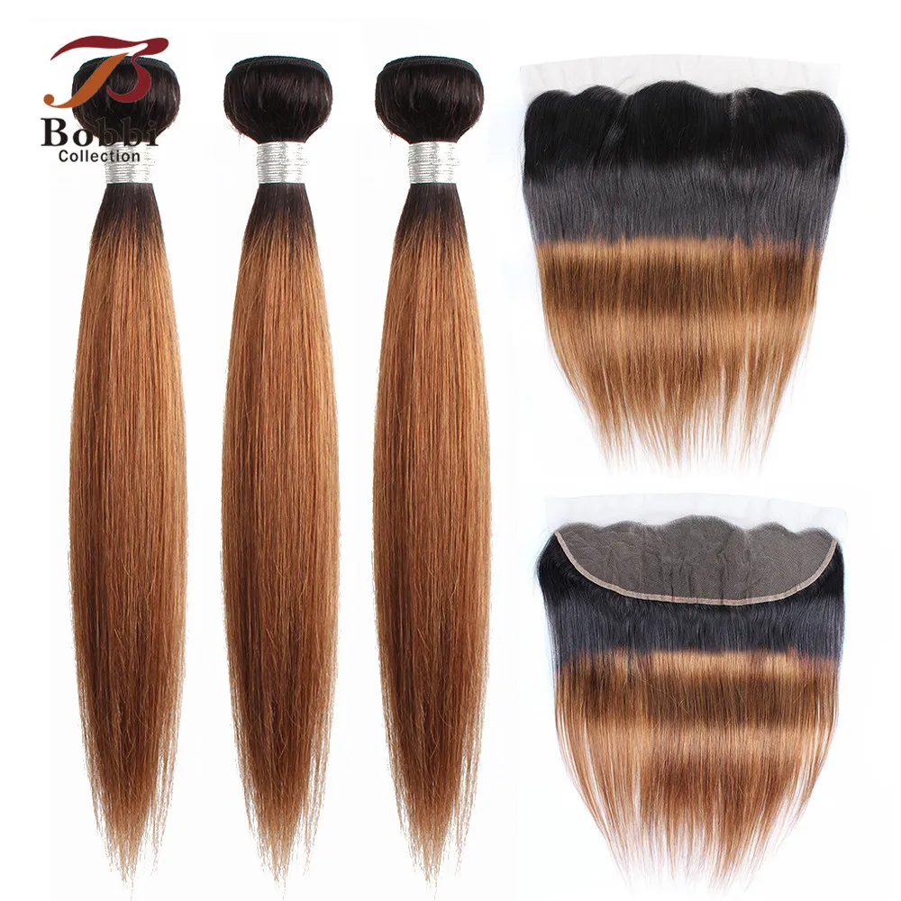 Bobbi 2/3/4 Связки с фронтальной T 1B 30 эффектом деграде(переход от темного к коричневый рыжий индийские человеческие волосы Remy для наращивания, прямые вплетаемые волосы