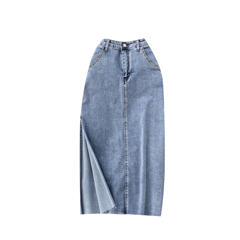 

Denim Skirt Casual Fashion Split Long Skirts For Women Spring Summer Clothes Zipper Elegant Wrap Skirt