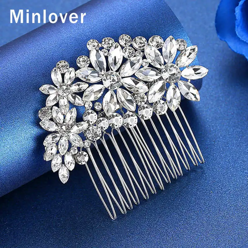 Minlover Роскошные Стразы ручной работы свадебные гребни заколки Хрустальный цветок
