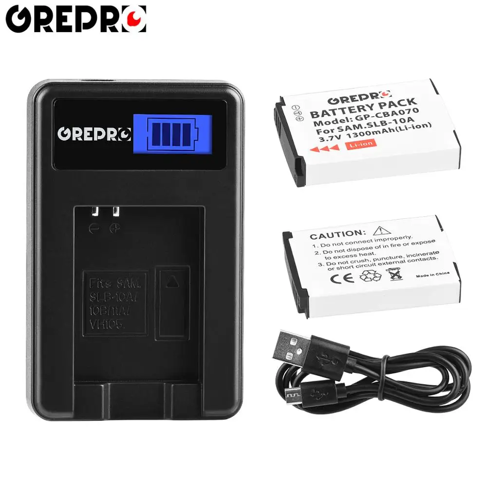 

2Pcs 1300mAh SLB-10A SLB 10A SLB10A Battery + LCD USB Charger for Samsung EX2F WB150F WB250F WB350F WB750 WB800F WB500 WB550