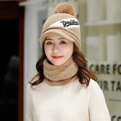 Шапки Skullies, зимняя шапка, комплект, шарф для девочек, шапки Gorras, вязаная шапка, женская теплая шапка, шапки для женщин, шапочки, шапки - Цвет: khaki