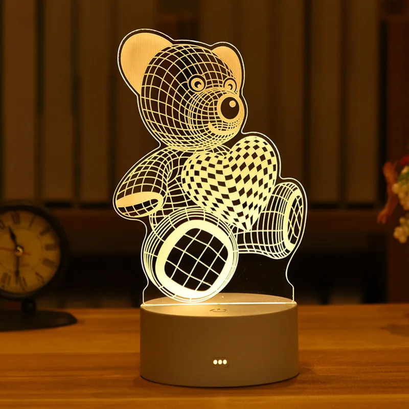 

Kid Light Night 3D LED Night Light Creative Table Bedside Lamp Romantic Heart Bear Light Kids Gril Home Decoration Gift Box