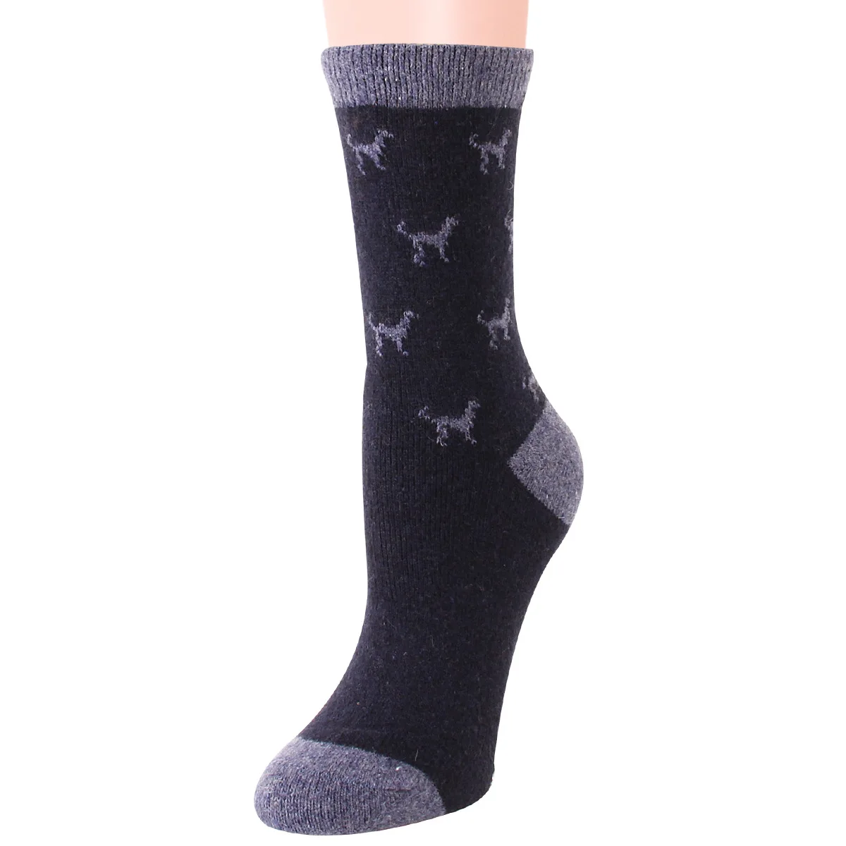 Fashion Women Wool Socks Middle Tube Animal Dog Pattern Winter Crew Socks Soft Thick Warm Casual Wool Boot Socks 12 Pairs