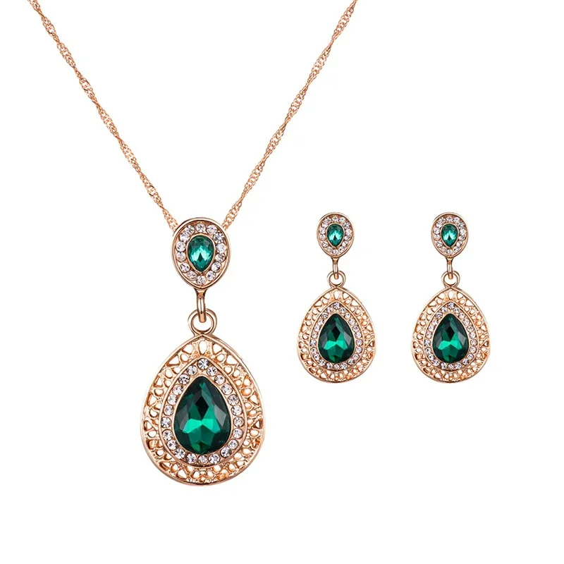 

CASHOU58 Fashion new alloy oval zircon jewelry set water drop crystal necklace earring set bride jewelry set