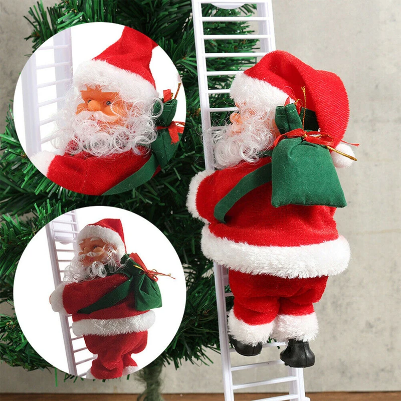 

Santa Claus Climbing Ladder Electric Santa Claus Doll Christmas Tree Hanging Ornament Christmas Music Toy Figurine Party Decor