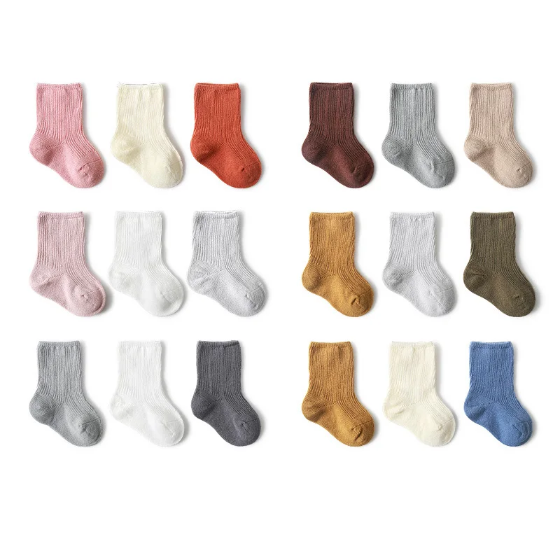 

3 Pairs Baby Girl Boy Socks Toddler Cotton Baby Winter Clothes Accessories Solid Color Combed Cotton Baby Socks for Autumn