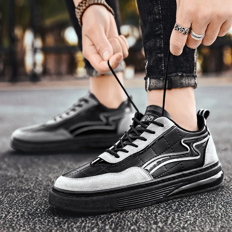 

Best Selling Young Casual Shoes For Boy Black Pu Leather Sneakers Men Low Top Mens Walking Footwear Designer Sneakers Men
