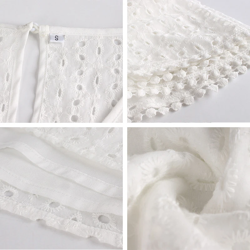 

Women Dresses Summer V Neck Solid Hollow Out Beach Dress Short Sleeve A Line Ruffles Above Knee Dress Sundress Vestido