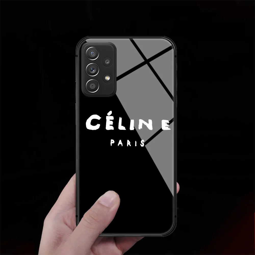 

French Celins Luxury Brand Tempered Glass Phone Case Cover For Samsung Galaxy A M 10 12 20E 21 31 40 50 51 52 70 71 72 S Black