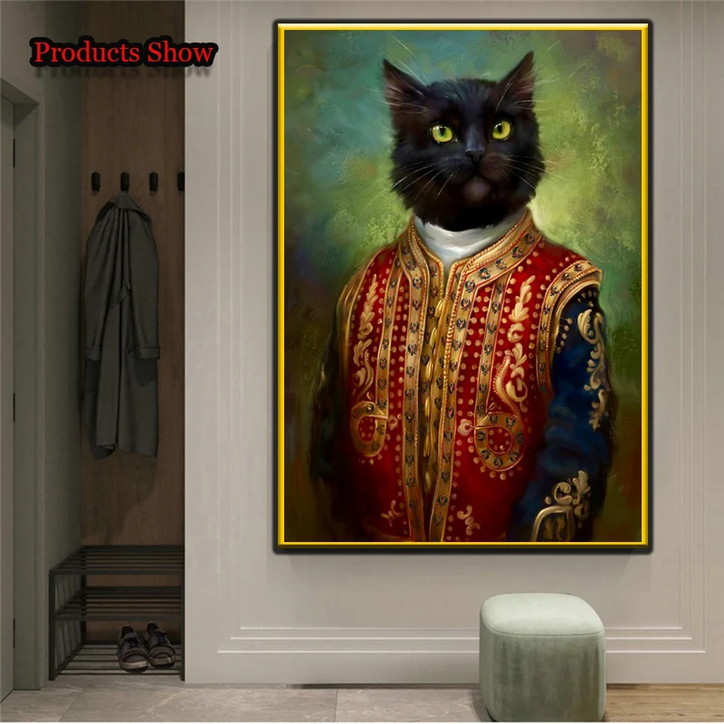 Ретро черная кошка в классической одежде холст живопись винтажные постеры и