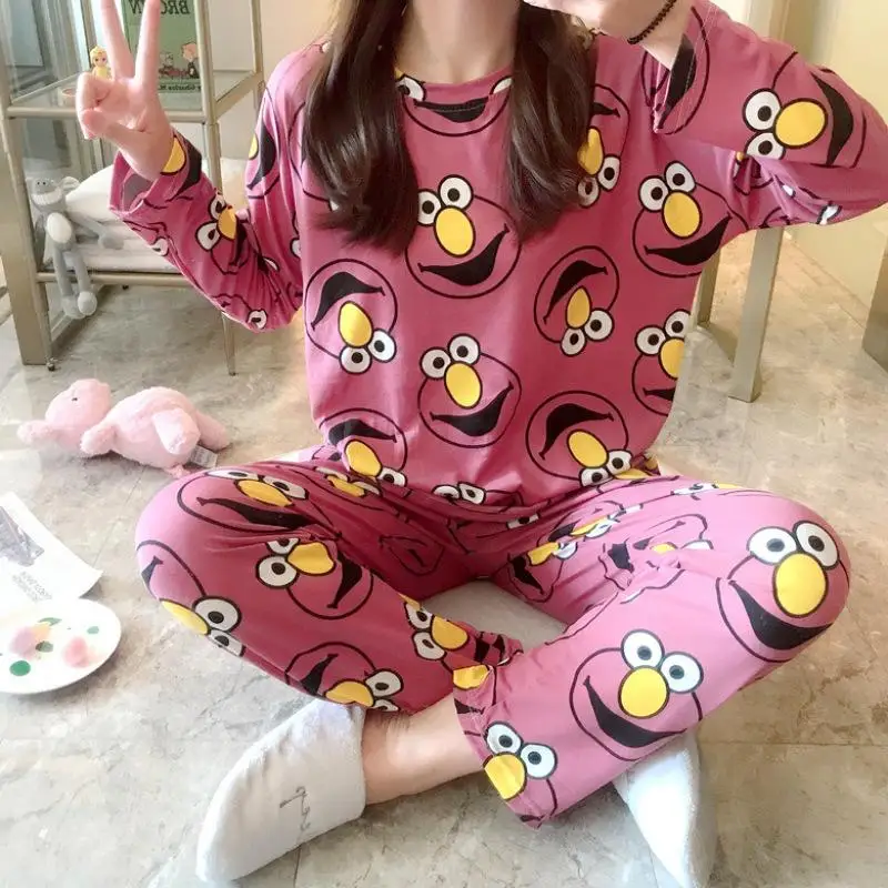 

2020 New Autumn Winter 2pieces Pyjamas Set Women Girls Cotton Round Neck Pajamas Sets Teacup Cat Sleepwear Clothes Free Shipping