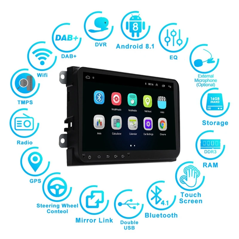 Автомобильный мультимедийный плеер 9 дюймов 2 Din Android 8 1 GPS навигация Wi Fi Bluetooth аудио
