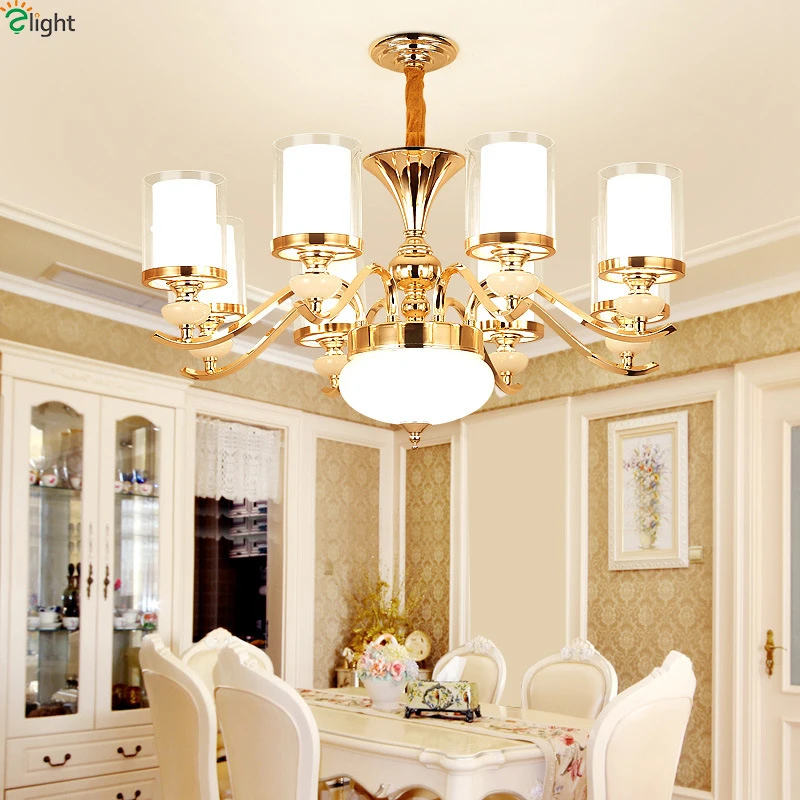 Современные золотистые металлические светодиодные люстры подвесные