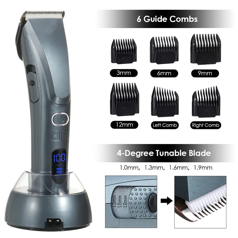 

Professional 2000mAh Digital LCD Display Beard Trimmer for Men Rechargeable Hair Clipper 6 Guide Combs Adjustable Salon Machine